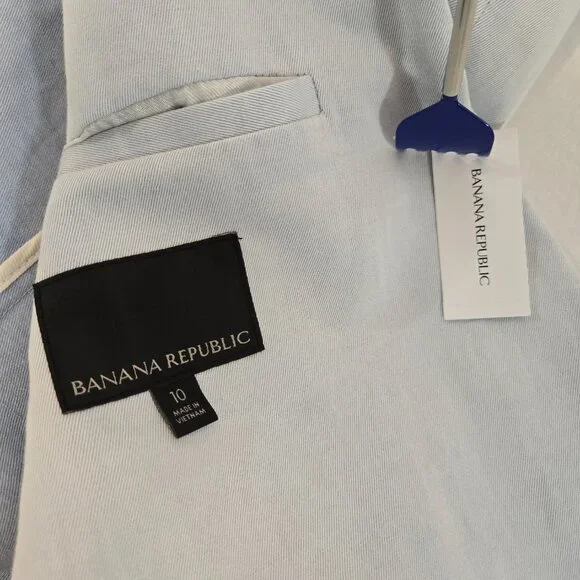 BANANA REPUBLIC Office Sirencore Light Blue Linen Long & Lean Blazer Size 10. - Picture 11 of 16